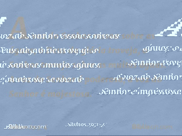 A voz do Senhor ressoa sobre as águas;
o Deus da glória troveja,
o Senhor troveja sobre as muitas águas. A voz do Senhor é poderosa;
a voz do Senhor é majestosa