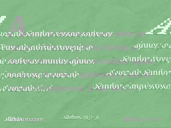 A voz do Senhor ressoa sobre as águas;
o Deus da glória troveja,
o Senhor troveja sobre as muitas águas. A voz do Senhor é poderosa;
a voz do Senhor é majestosa