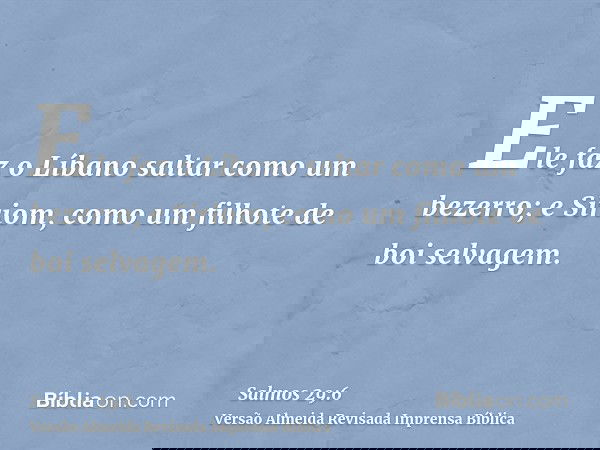 Ele faz o Líbano saltar como um bezerro; e Siriom, como um filhote de boi selvagem.