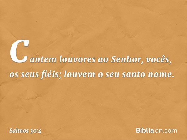 Cantem louvores ao Senhor,
vocês, os seus fiéis;
louvem o seu santo nome. -- Salmo 30:4