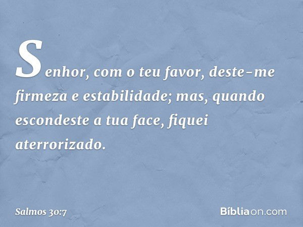 Senhor, com o teu favor,
deste-me firmeza e estabilidade;
mas, quando escondeste a tua face,
fiquei aterrorizado. -- Salmo 30:7