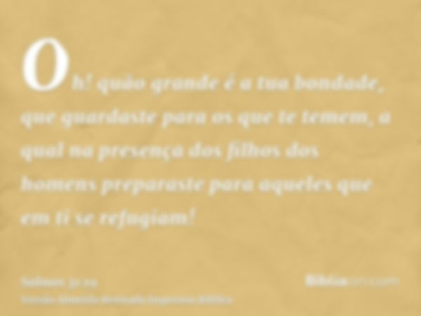 Oh! quão grande é a tua bondade, que guardaste para os que te temem, a qual na presença dos filhos dos homens preparaste para aqueles que em ti se refugiam!