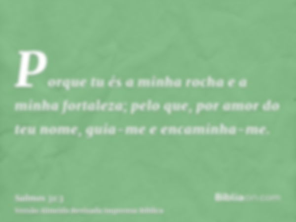 Porque tu és a minha rocha e a minha fortaleza; pelo que, por amor do teu nome, guia-me e encaminha-me.