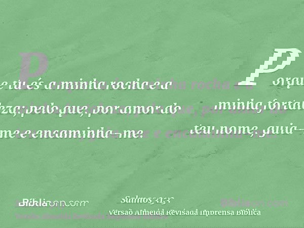 Porque tu és a minha rocha e a minha fortaleza; pelo que, por amor do teu nome, guia-me e encaminha-me.