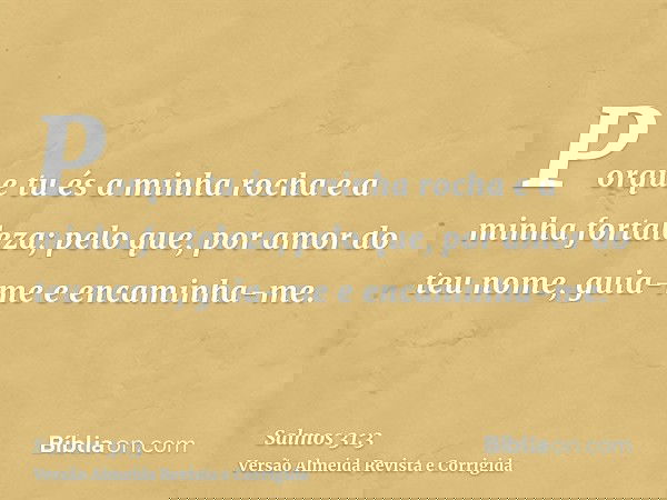 Porque tu és a minha rocha e a minha fortaleza; pelo que, por amor do teu nome, guia-me e encaminha-me.