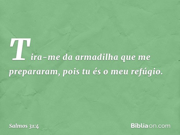 Tira-me da armadilha que me prepararam,
pois tu és o meu refúgio. -- Salmo 31:4