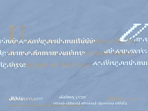Um rei não se salva pela multidão do seu exército; nem o homem valente se livra pela muita força.