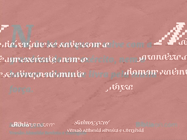 Não há rei que se salve com a grandeza de um exército, nem o homem valente se livra pela muita força.