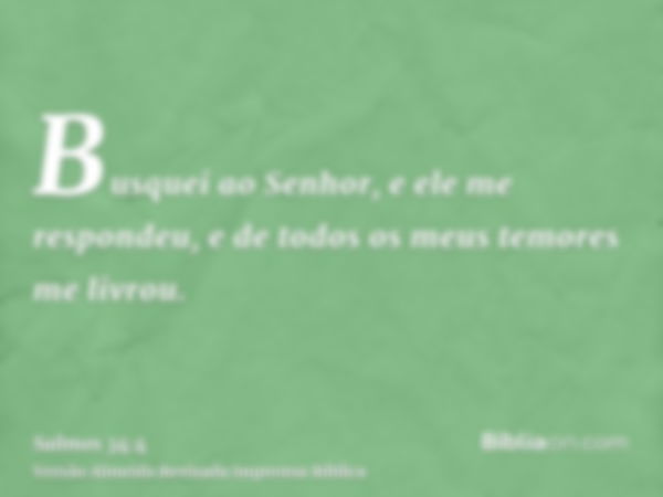 Busquei ao Senhor, e ele me respondeu, e de todos os meus temores me livrou.