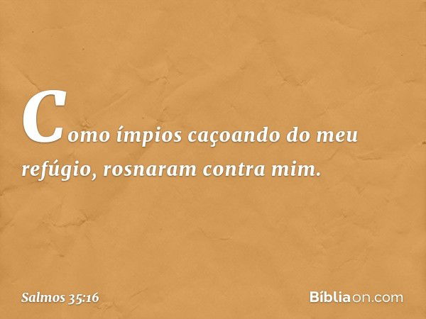 Como ímpios caçoando do meu refúgio,
rosnaram contra mim. -- Salmo 35:16