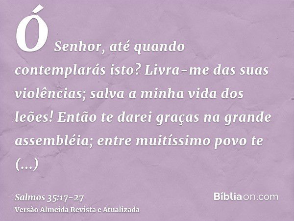 Ó Senhor, até quando contemplarás isto? Livra-me das suas violências; salva a minha vida dos leões!Então te darei graças na grande assembléia; entre muitíssimo 