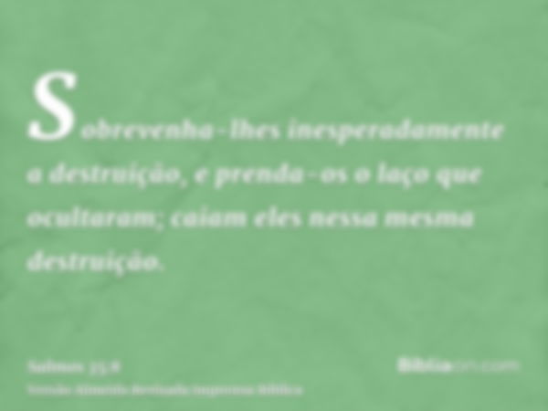 Sobrevenha-lhes inesperadamente a destruição, e prenda-os o laço que ocultaram; caiam eles nessa mesma destruição.