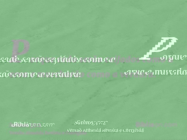 Porque cedo serão ceifados como a erva e murcharão como a verdura.
