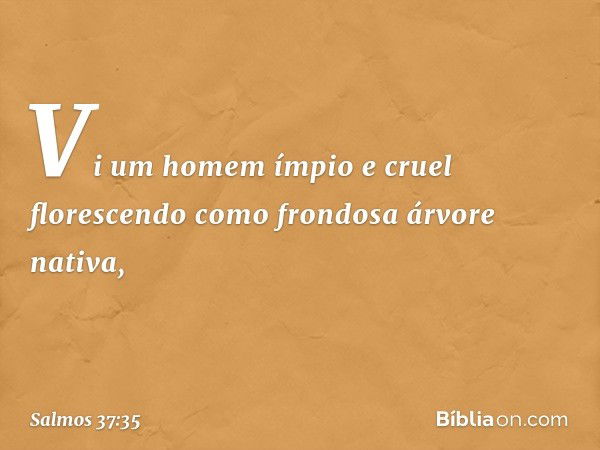 Vi um homem ímpio e cruel
florescendo como frondosa árvore nativa, -- Salmo 37:35