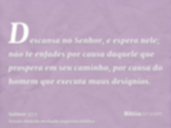 Descansa no Senhor, e espera nele; não te enfades por causa daquele que prospera em seu caminho, por causa do homem que executa maus desígnios.