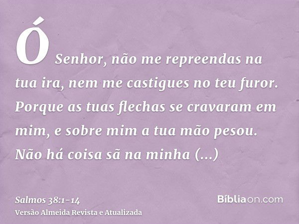 Ó Senhor, não me repreendas na tua ira, nem me castigues no teu furor.Porque as tuas flechas se cravaram em mim, e sobre mim a tua mão pesou.Não há coisa sã na 