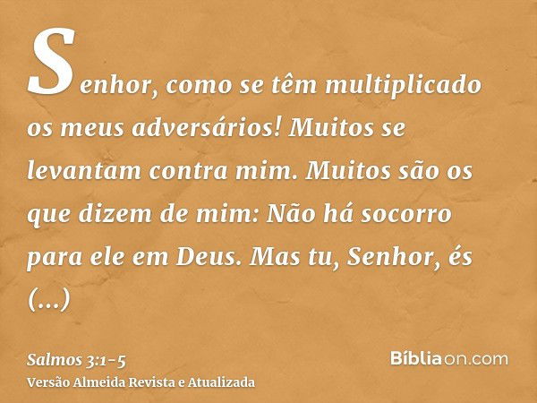 Senhor, como se têm multiplicado os meus adversários! Muitos se levantam contra mim.Muitos são os que dizem de mim: Não há socorro para ele em Deus.Mas tu, Senh