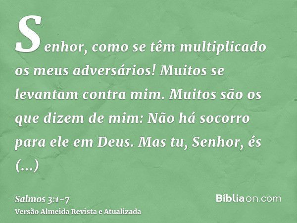 Senhor, como se têm multiplicado os meus adversários! Muitos se levantam contra mim.Muitos são os que dizem de mim: Não há socorro para ele em Deus.Mas tu, Senh