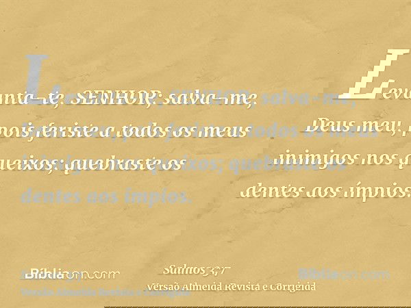 Levanta-te, SENHOR; salva-me, Deus meu, pois feriste a todos os meus inimigos nos queixos; quebraste os dentes aos ímpios.