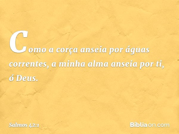 Como a corça anseia por águas correntes,
a minha alma anseia por ti, ó Deus. -- Salmo 42:1