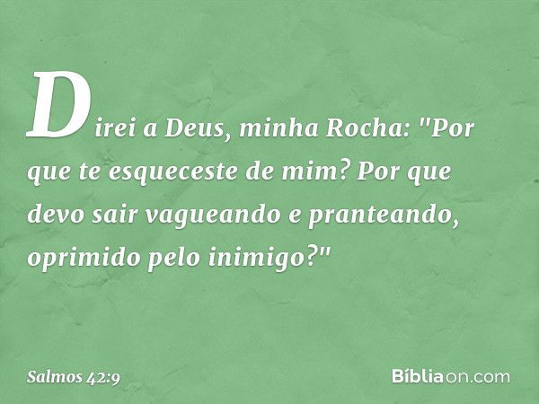 Direi a Deus, minha Rocha:
"Por que te esqueceste de mim?
Por que devo sair vagueando e pranteando,
oprimido pelo inimigo?" -- Salmo 42:9