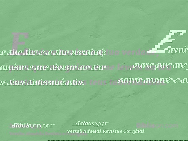 Envia a tua luz e a tua verdade, para que me guiem e me levem ao teu santo monte e aos teus tabernáculos.