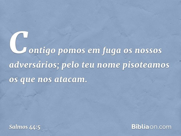 Contigo pomos em fuga os nossos adversários;
pelo teu nome pisoteamos os que nos atacam. -- Salmo 44:5