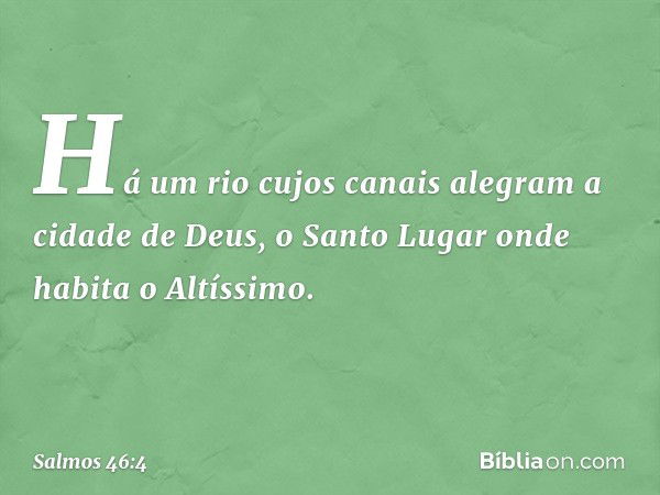 Há um rio cujos canais alegram
a cidade de Deus,
o Santo Lugar onde habita o Altíssimo. -- Salmo 46:4