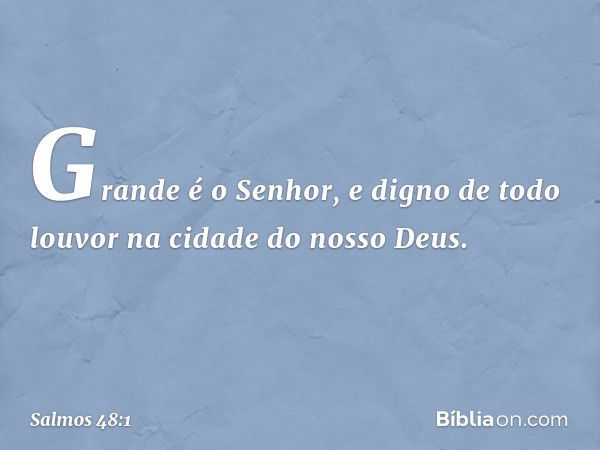 Grande é o Senhor,
e digno de todo louvor
na cidade do nosso Deus. -- Salmo 48:1