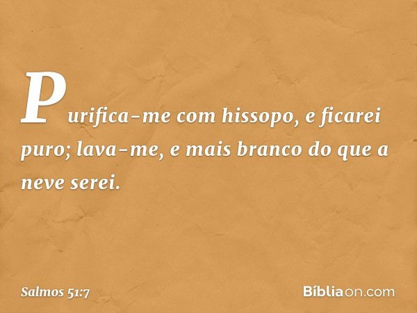 Purifica-me com hissopo, e ficarei puro;
lava-me, e mais branco do que a neve serei. -- Salmo 51:7