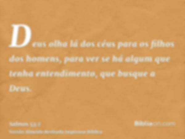 Deus olha lá dos céus para os filhos dos homens, para ver se há algum que tenha entendimento, que busque a Deus.