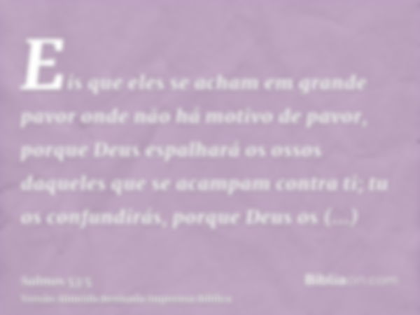 Eis que eles se acham em grande pavor onde não há motivo de pavor, porque Deus espalhará os ossos daqueles que se acampam contra ti; tu os confundirás, porque D