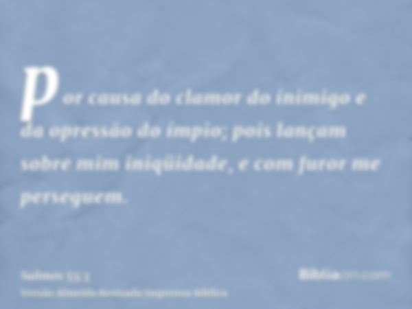 por causa do clamor do inimigo e da opressão do ímpio; pois lançam sobre mim iniqüidade, e com furor me perseguem.