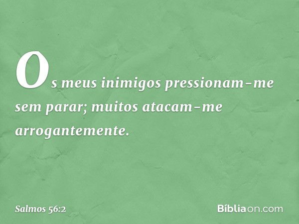 Os meus inimigos pressionam-me sem parar;
muitos atacam-me arrogantemente. -- Salmo 56:2