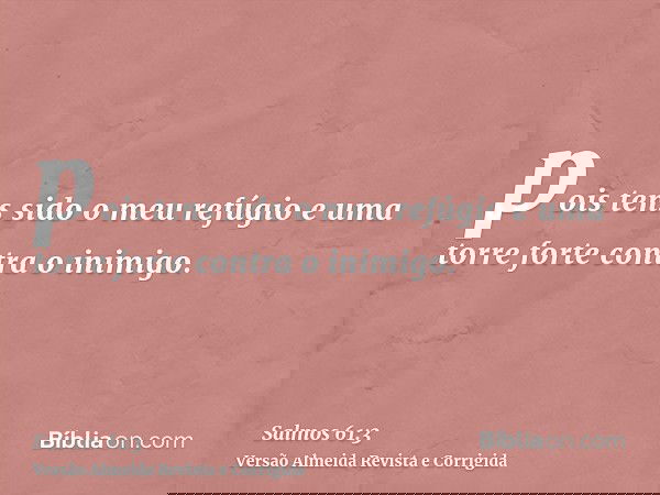 pois tens sido o meu refúgio e uma torre forte contra o inimigo.