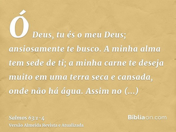 Ó Deus, tu és o meu Deus; ansiosamente te busco. A minha alma tem sede de ti; a minha carne te deseja muito em uma terra seca e cansada, onde não há água.Assim 