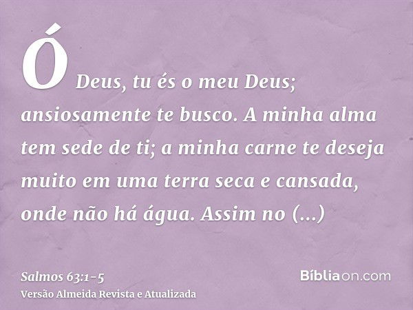 Ó Deus, tu és o meu Deus; ansiosamente te busco. A minha alma tem sede de ti; a minha carne te deseja muito em uma terra seca e cansada, onde não há água.Assim 