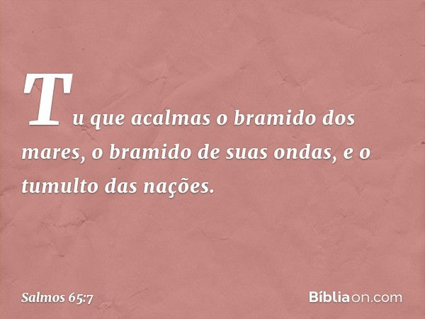 Tu que acalmas o bramido dos mares,
o bramido de suas ondas,
e o tumulto das nações. -- Salmo 65:7