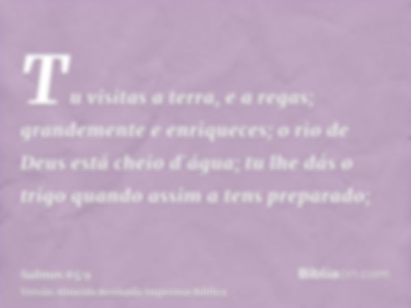 Tu visitas a terra, e a regas; grandemente e enriqueces; o rio de Deus está cheio d`água; tu lhe dás o trigo quando assim a tens preparado;