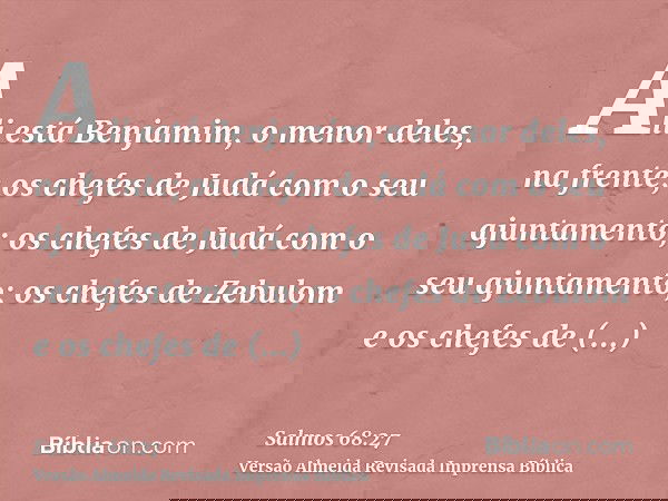 Ali está Benjamim, o menor deles, na frente; os chefes de Judá com o seu ajuntamento; os chefes de Judá com o seu ajuntamento; os chefes de Zebulom e os chefes