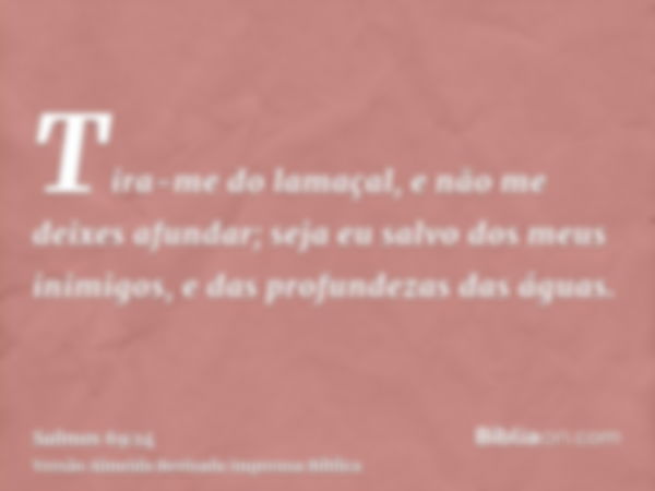 Tira-me do lamaçal, e não me deixes afundar; seja eu salvo dos meus inimigos, e das profundezas das águas.