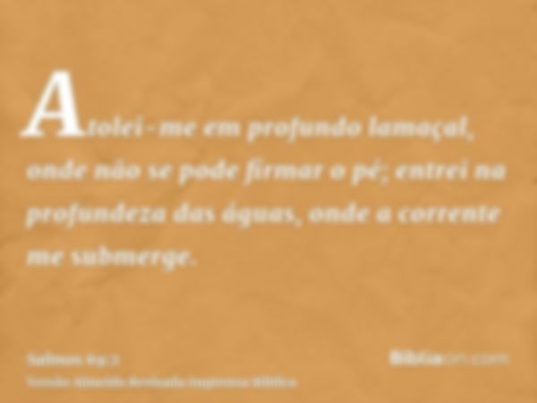 Atolei-me em profundo lamaçal, onde não se pode firmar o pé; entrei na profundeza das águas, onde a corrente me submerge.