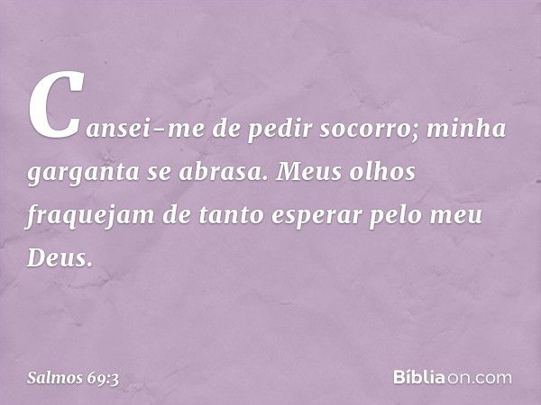 Cansei-me de pedir socorro;
minha garganta se abrasa.
Meus olhos fraquejam
de tanto esperar pelo meu Deus. -- Salmo 69:3