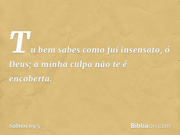 Tu bem sabes como fui insensato, ó Deus;
a minha culpa não te é encoberta. -- Salmo 69:5