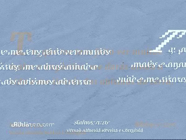 Tu, que me tens feito ver muitos males e angústias, me darás ainda a vida e me tirarás dos abismos da terra.
