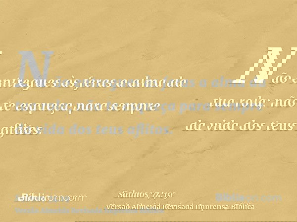 Não entregues às feras a alma da tua rola; não te esqueça para sempre da vida dos teus aflitos.