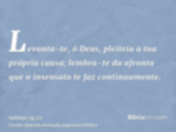 Levanta-te, ó Deus, pleiteia a tua própria causa; lembra-te da afronta que o insensato te faz continuamente.