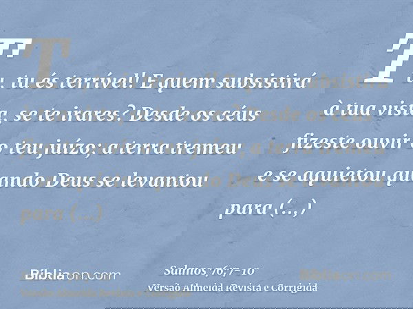 Tu, tu és terrível! E quem subsistirá à tua vista, se te irares?Desde os céus fizeste ouvir o teu juízo; a terra tremeu e se aquietouquando Deus se levantou par