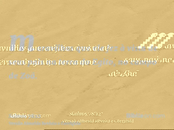 maravilhas que ele fez à vista de seus pais na terra do Egito, no campo de Zoã.