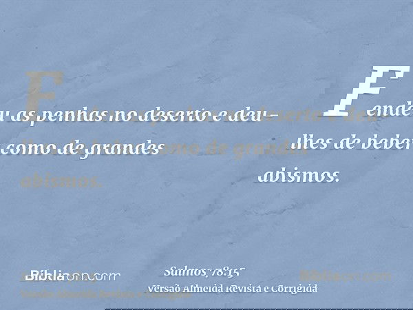 Fendeu as penhas no deserto e deu-lhes de beber como de grandes abismos.